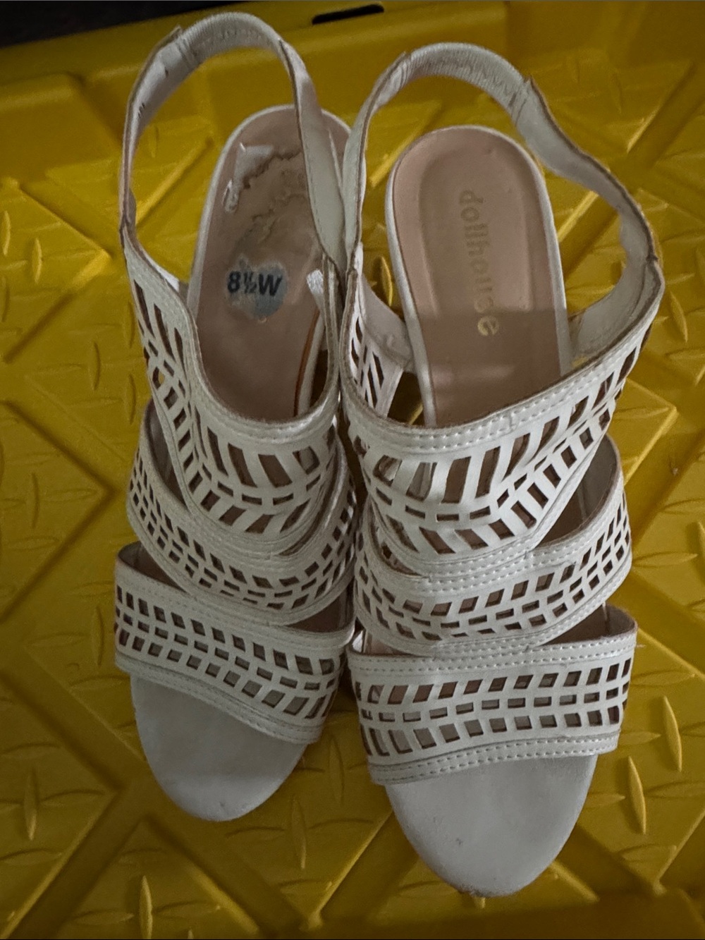 Dollhouse White Laser-Cut Slingback Heels